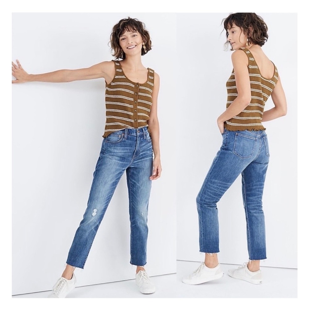 Madewell Jeans 24 High-Rise Slim Crop Boyjean Raw Hem K7538 Boyfriend Stretch